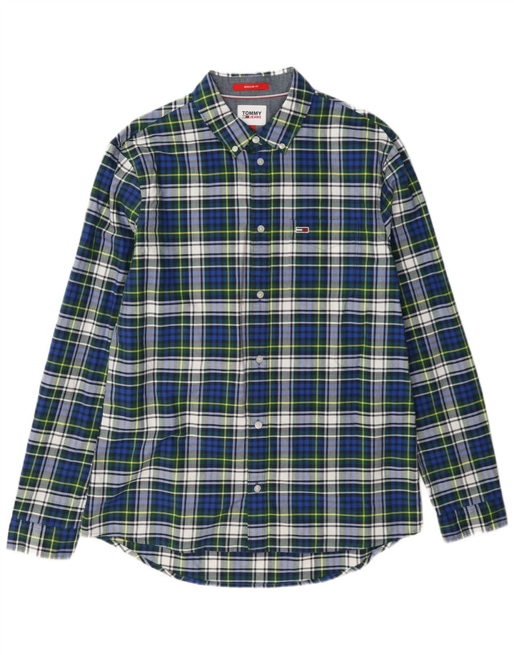 Tommy Hilfiger Chemise en flanelle pour homme en coton à carreaux bleus