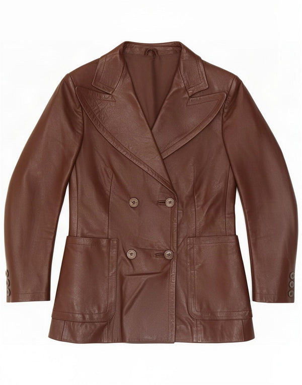 Vintage Blazer en cuir à double boutonnage pour femme IT 44 Marron moyen