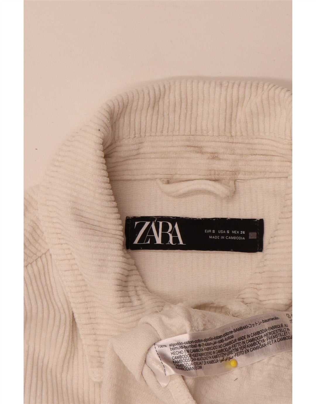 Zara Veste surdimensionnée en velours côtelé pour femme UK 10 Petit coton blanc cassé