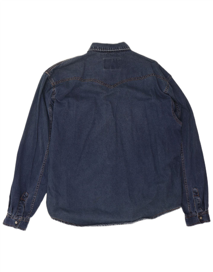 vintage Mens Loose Fit Denim Shirt Moyen Bleu Coton