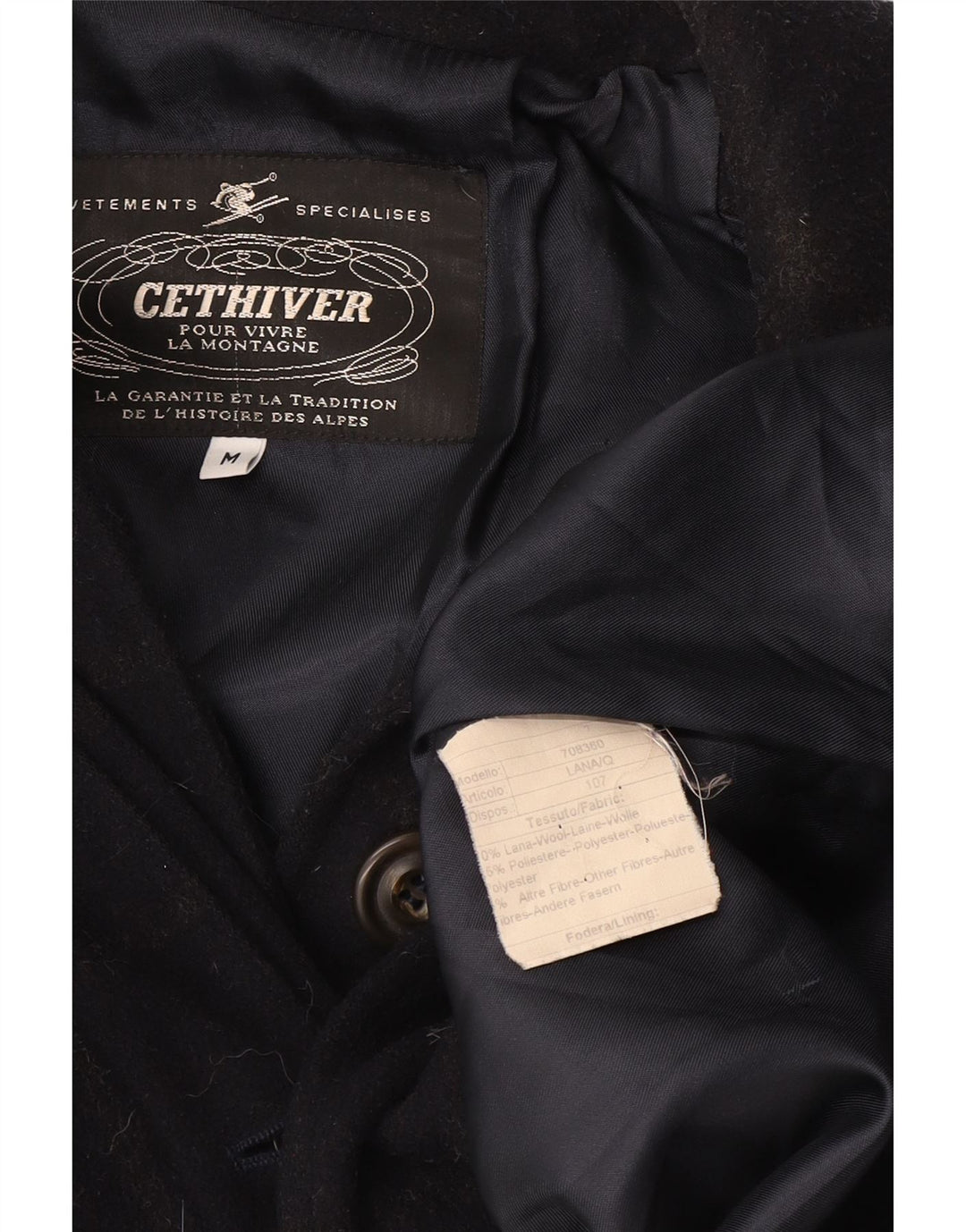 vintage Womens Ski Overcoat UK 14 Moyen Bleu Marine Check Wool