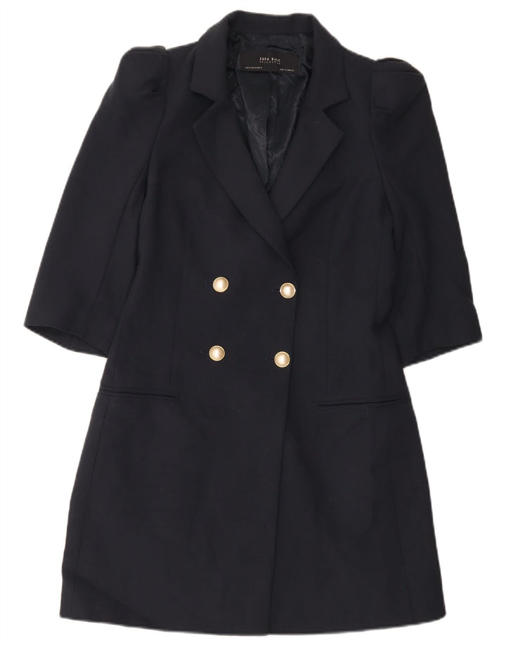 Zara Veste blazer longue à double boutonnage pour femme UK 12 Bleu marine moyen