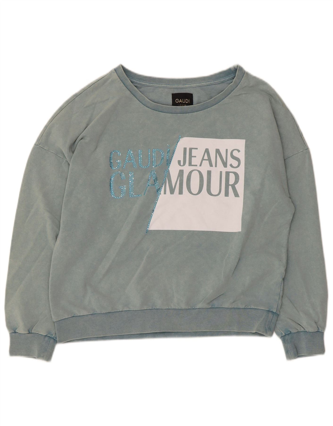 Gaudi Womens Graphic Sweatshirt Jumper UK 14 Bleu Moyen Coton