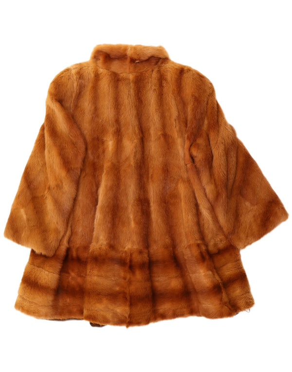 vintage Womens Loose Fit Fur Coat UK 14 Grand Marron Rayé