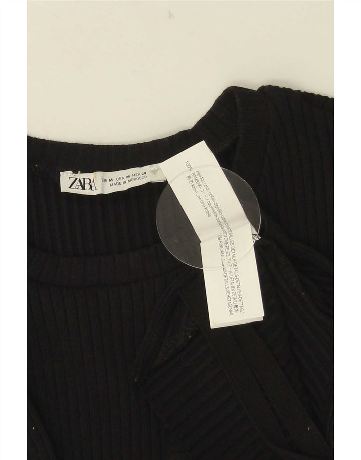 Zara Womens Crop Top sans manches UK 12 Coton noir moyen