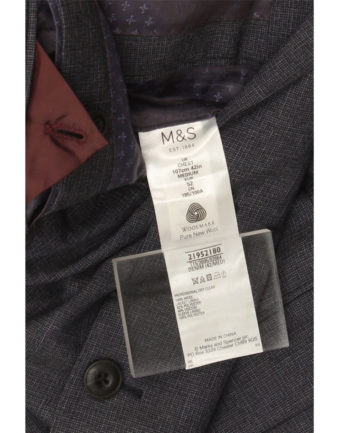 MARKS & SPENCER Veste Blazer 2 Boutons Homme IT 52 XL Bleu Marine Laine