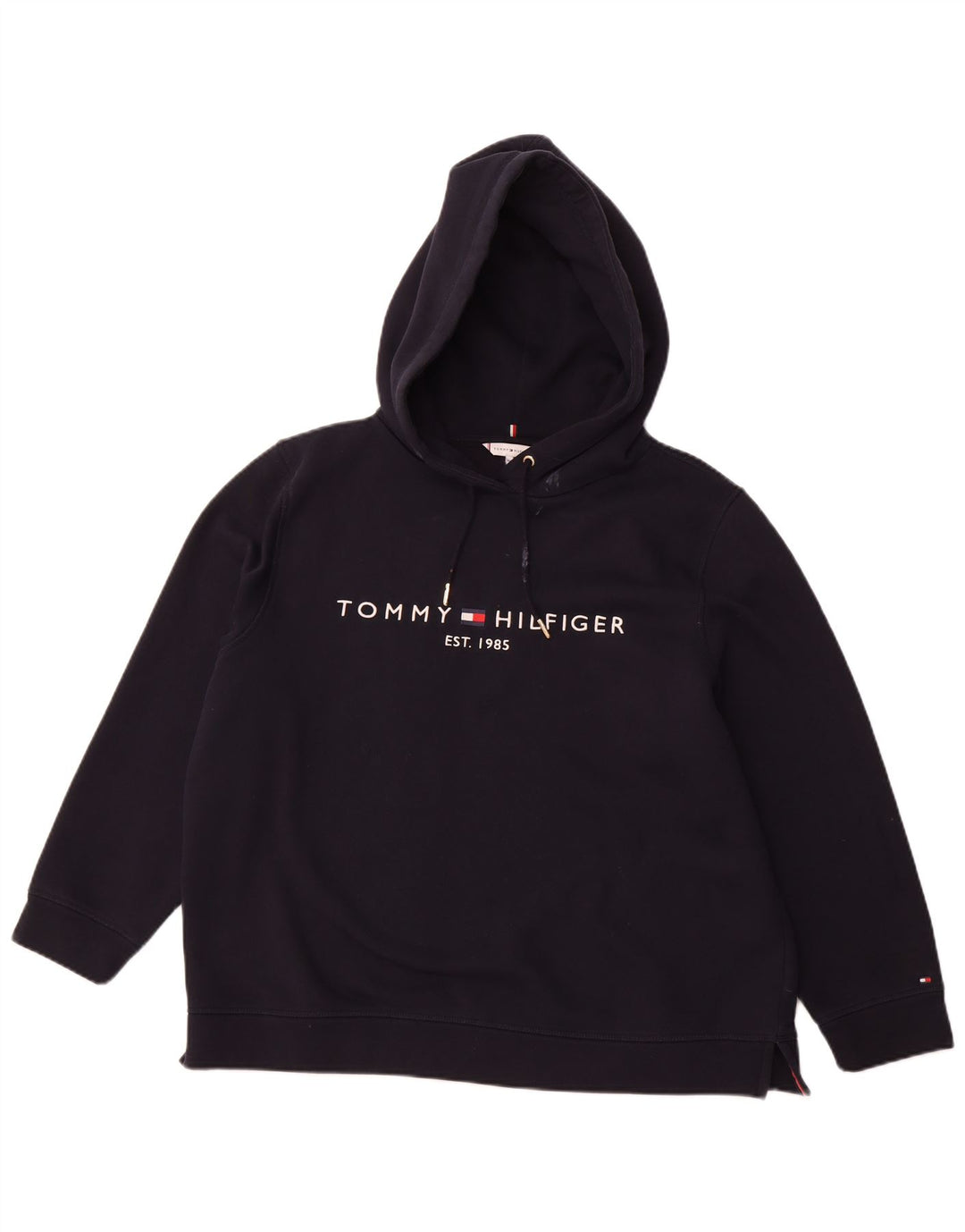 TOMMY HILFIGER Pull à capuche graphique pour femme UK 22 3XL Bleu marine Coton