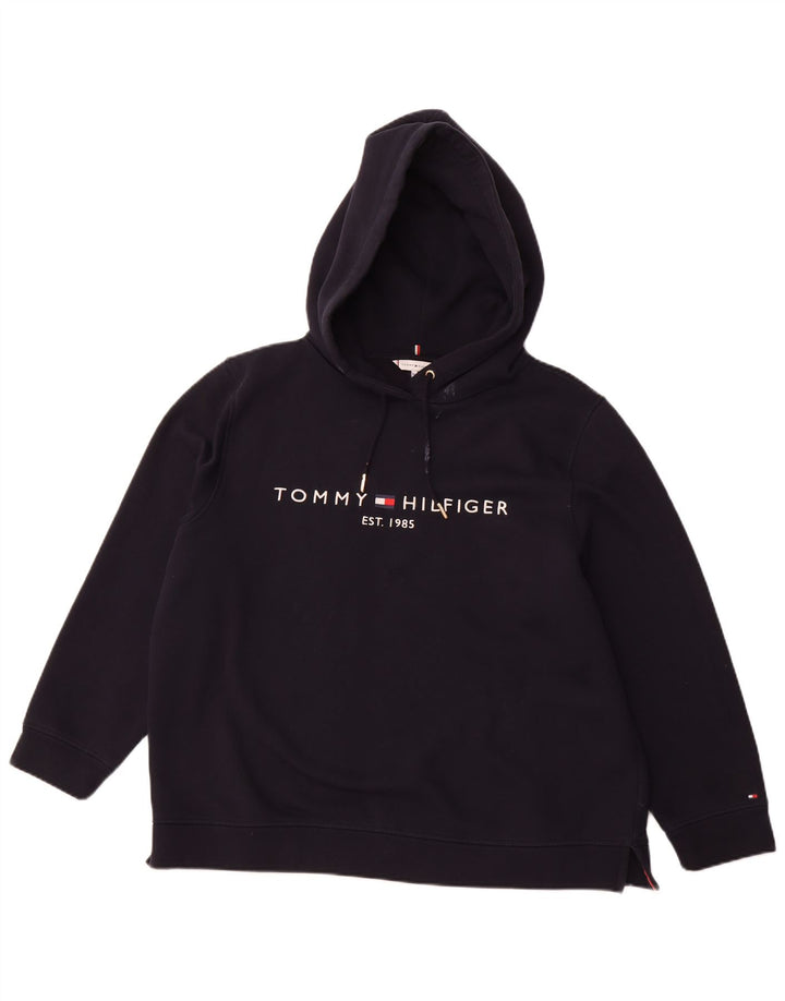 TOMMY HILFIGER Pull à capuche graphique pour femme UK 22 3XL Bleu marine Coton