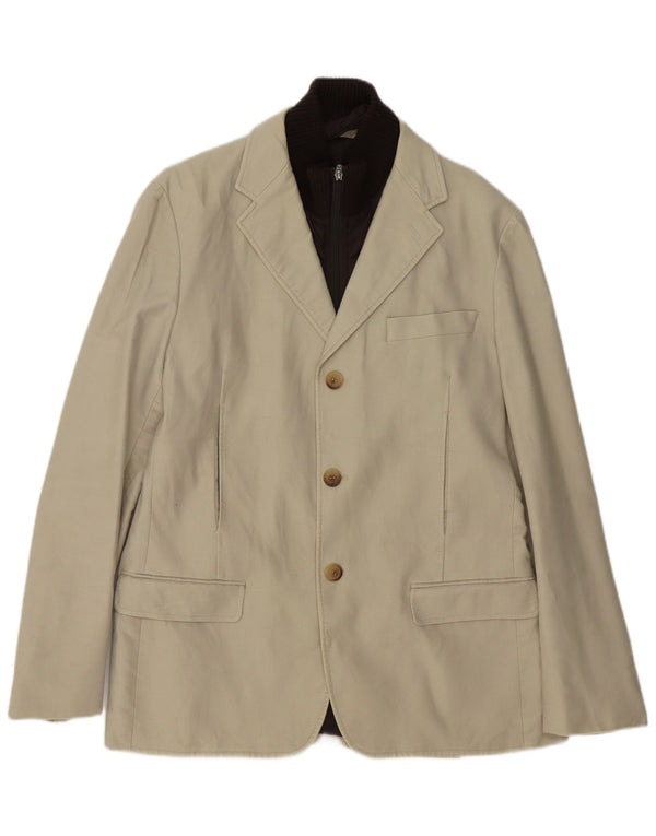 vintage Mens Rembourré 3 Bouton Blazer Veste IT 52 XL Coton Beige
