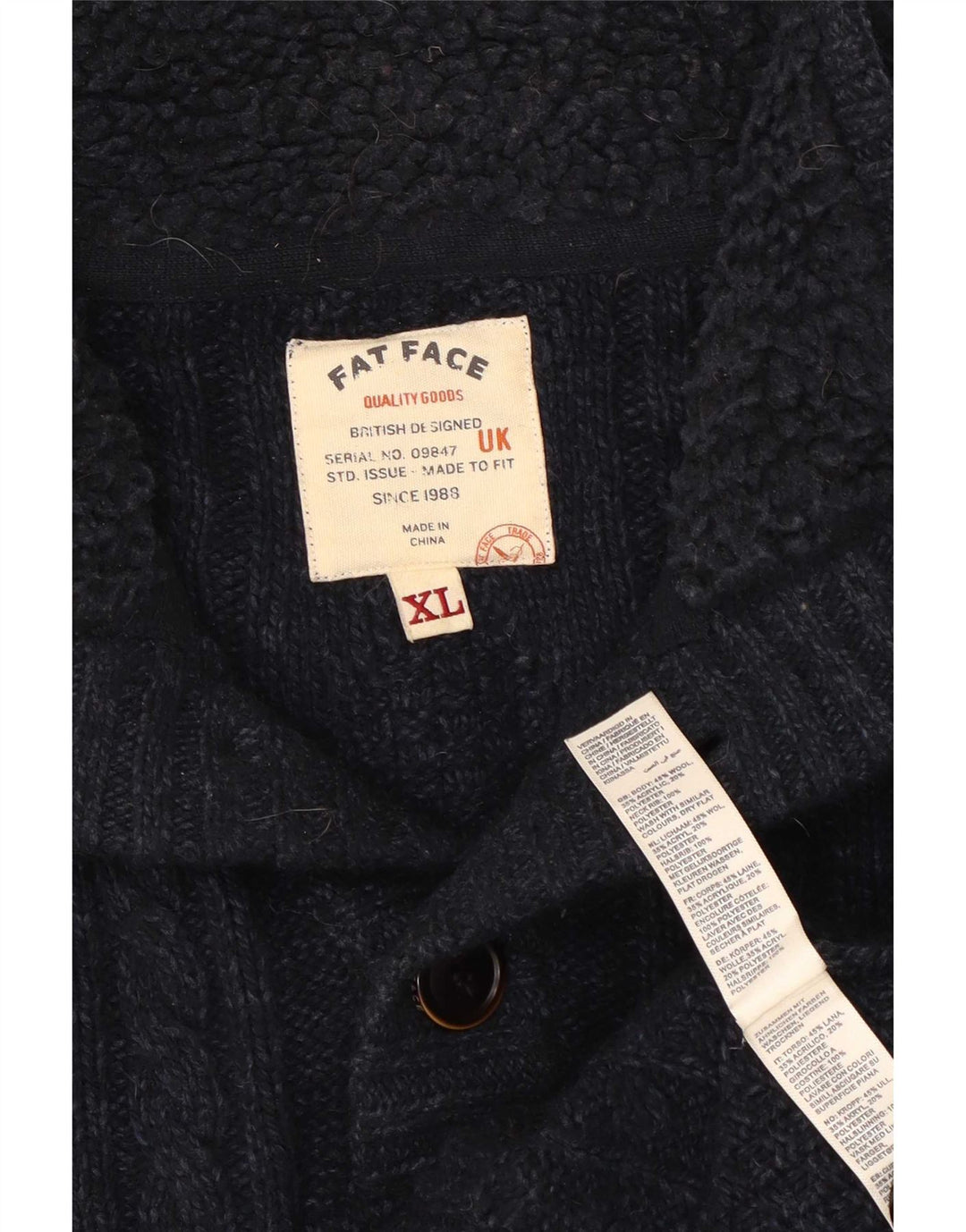 Fat Face Pull col boutonné pour homme XL en laine bleu marine