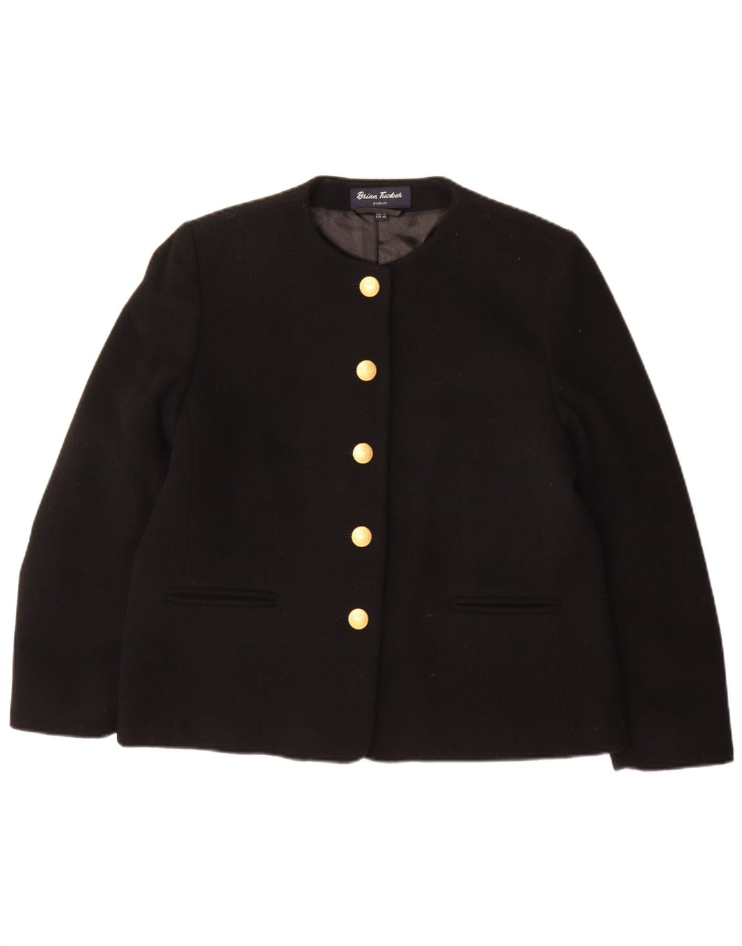 Brian Tucker Veste blazer à 5 boutons pour femme UK 14 Grande laine noire