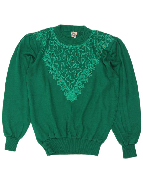 vintage Womens Crew Neck Jumper Pull UK 16 Grand Vert