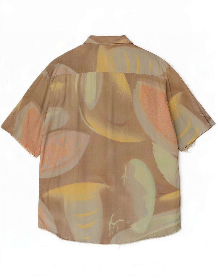 Chemise à manches courtes à motif abstrait vintage pour hommes XL marron