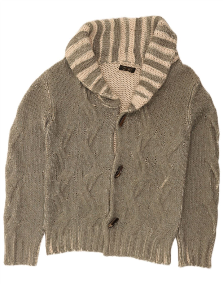 Zara Homme Cardigan Pull Moyen Kaki Rayé Acrylique