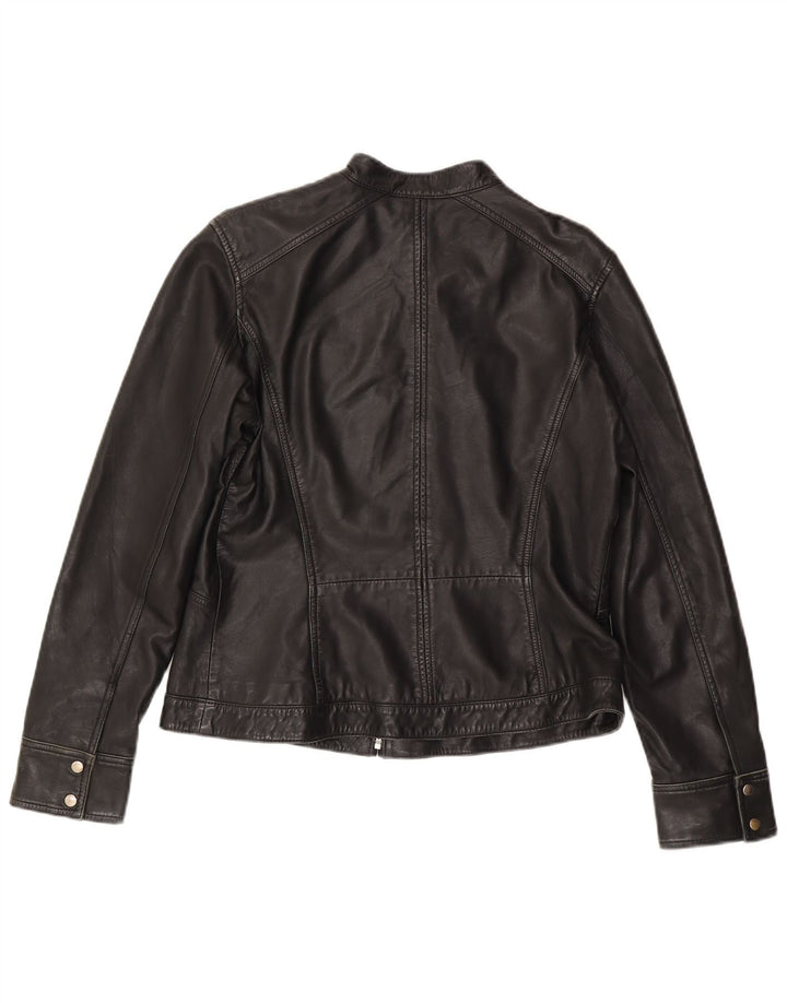 MONSOON Veste en cuir femme UK 14 Grand cuir noir