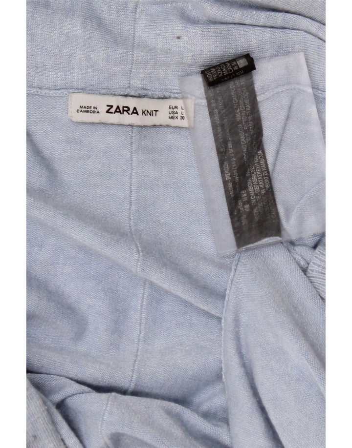 ZARA Femme Longline Cardigan Ouvert Pull UK 14 Large Bleu Viscose