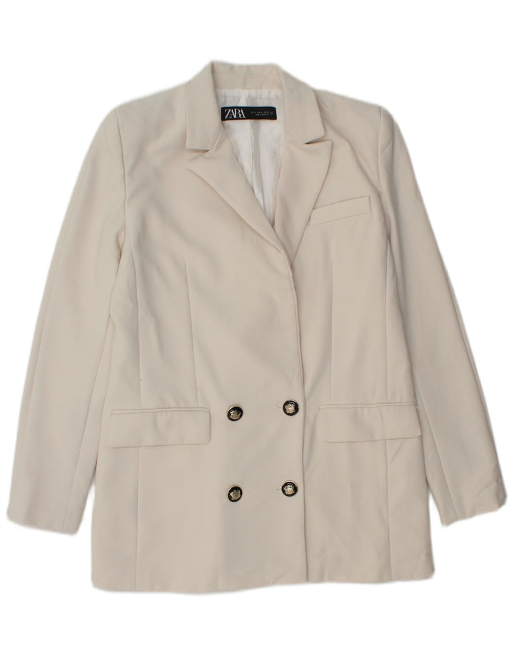 Zara Veste Blazer Double Boutonnage Femme UK 10 Petit Polyester Blanc