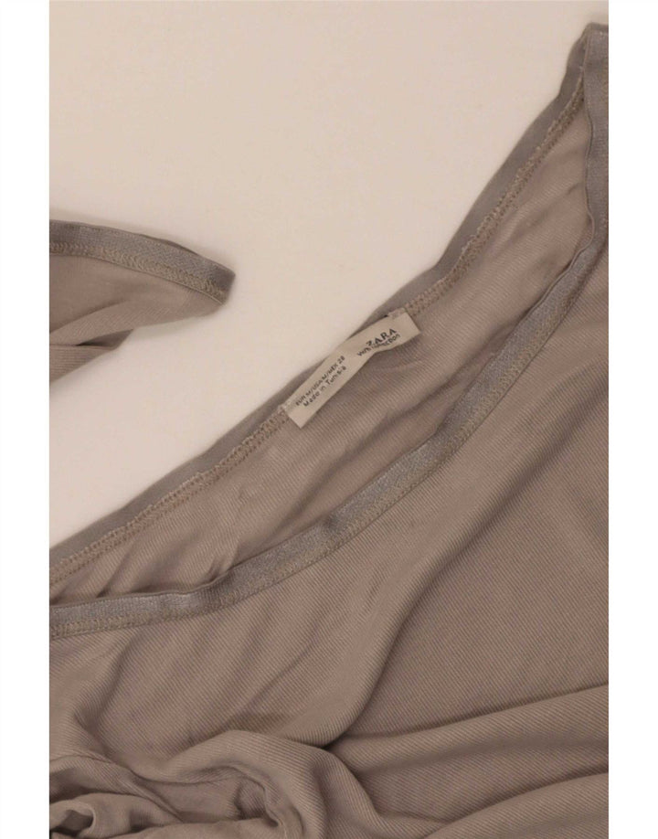 Zara Femme Top Manches 3/4 UK 12 Gris Moyen