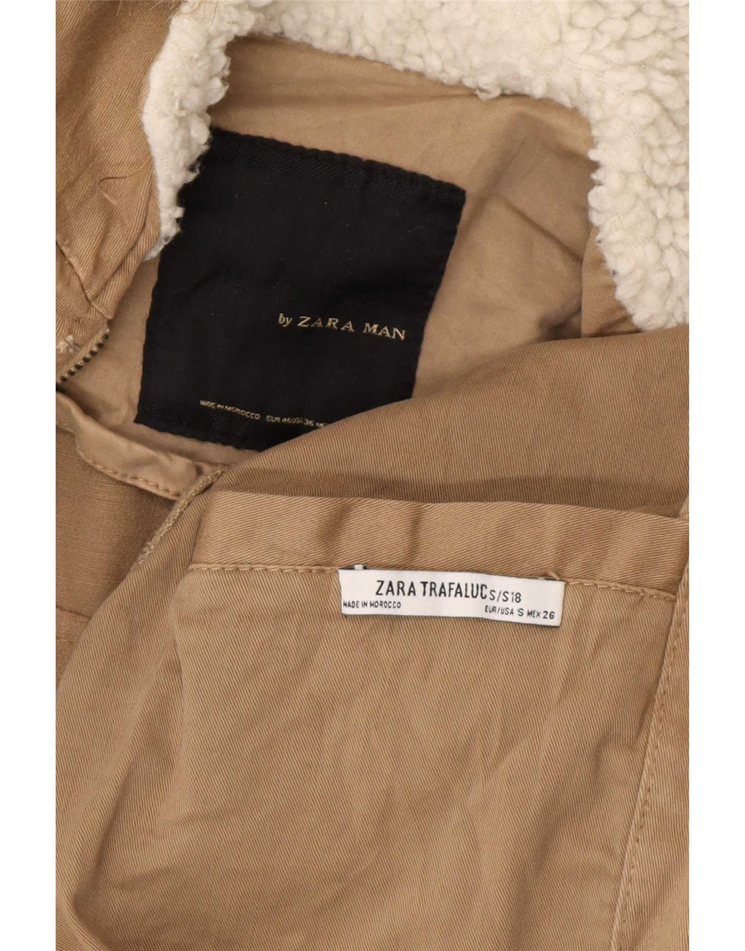 Zara Parka à capuche pour homme UK 36 Small Beige