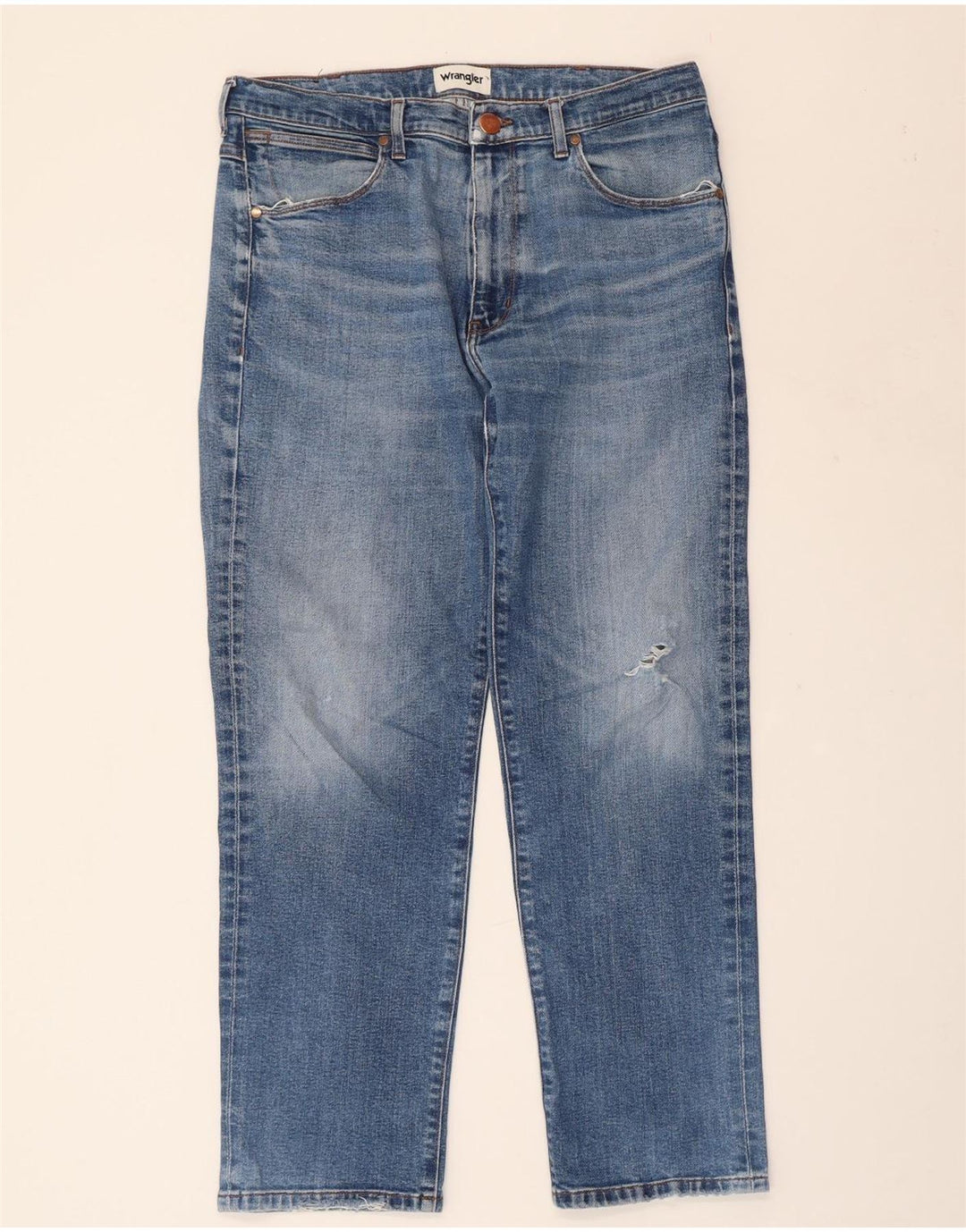 WRANGLER Jean droit vieilli homme W34 L30 bleu coton