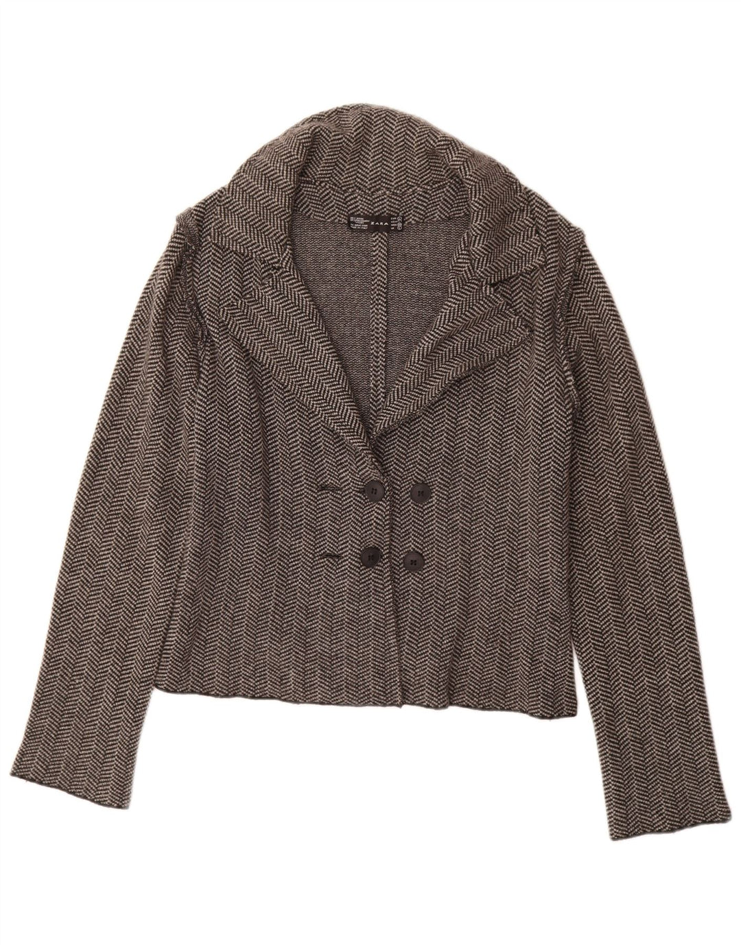 ZARA Veste blazer en tricot pour femme UK 14 Grand chevrons gris
