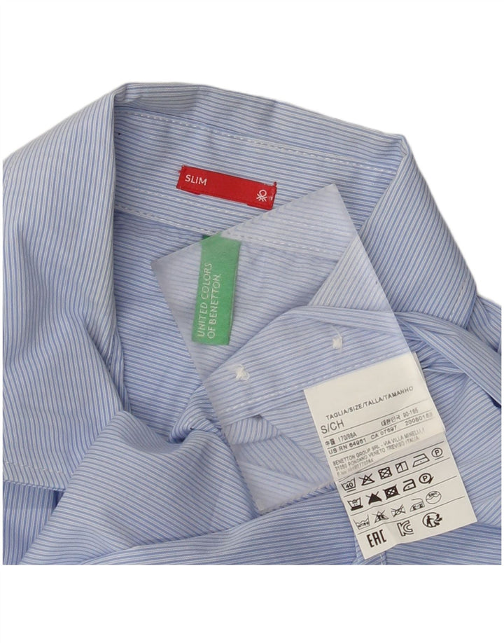 Benetton Chemise Slim En Coton À Fines Rayures Bleu Petit