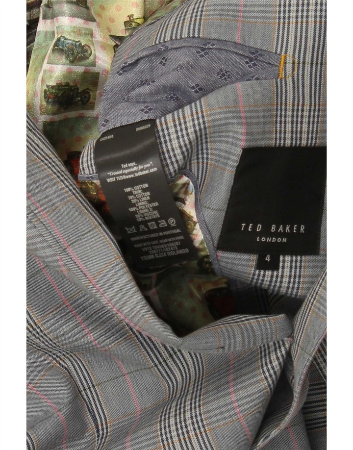 Ted Baker Veste blazer à 2 boutons pour homme Taille 4 Grand gris à carreaux en coton