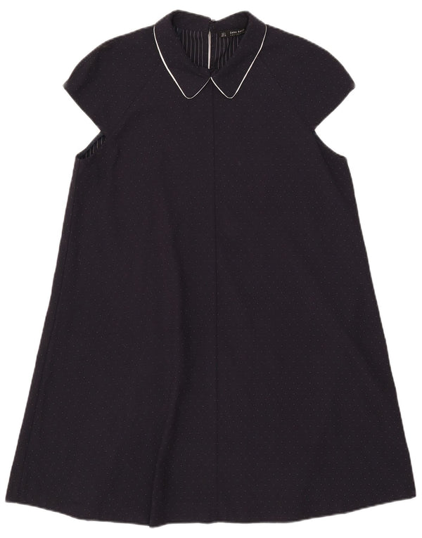 Zara Robe trapèze pour femme UK 44 Large Bleu marine à pois en polyester