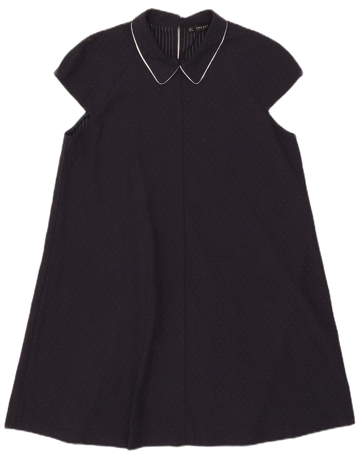 Zara Robe trapèze pour femme UK 44 Large Bleu marine à pois en polyester