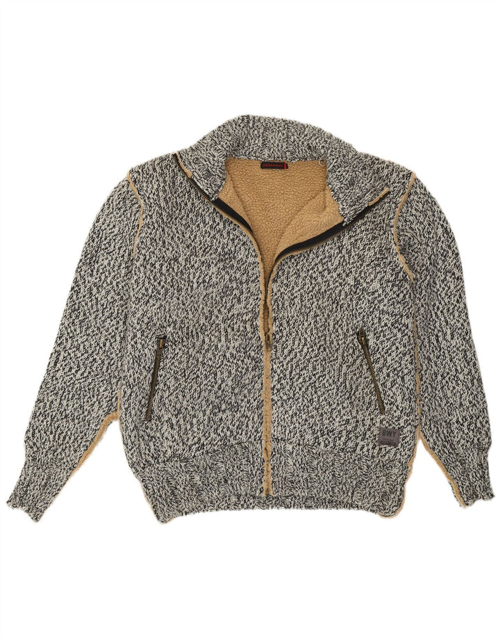 BROADWAY Hommes Sherpa Cardigan Pull Grand Gris Moucheté Acrylique