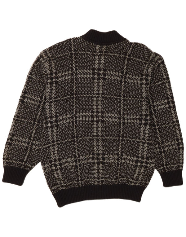 vintage Mens Cardigan Sweater IT 52 Grande laine à carreaux noirs