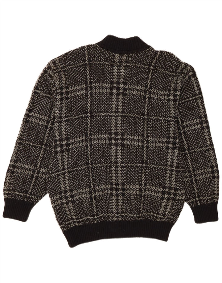 vintage Mens Cardigan Sweater IT 52 Grande laine à carreaux noirs