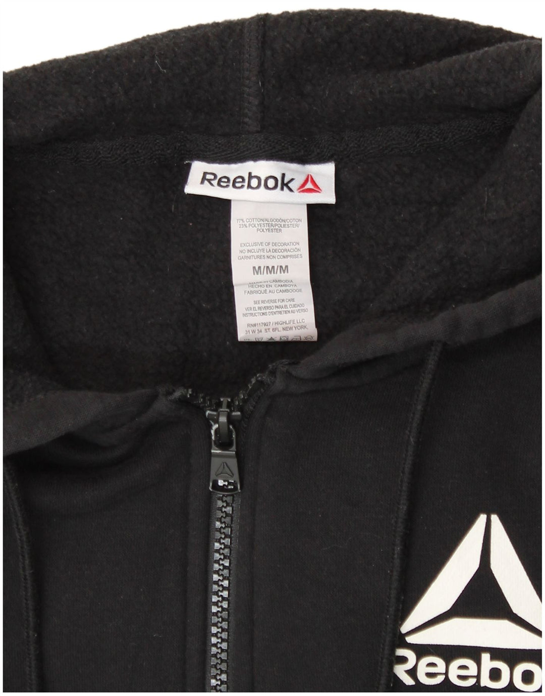 REEBOK Pull à capuche zippé pour femme UK 44 Coton noir moyen