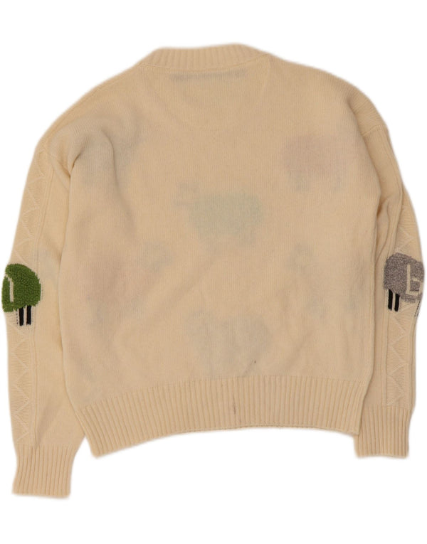 Benetton Pull à col rond pour femme UK 10 Petit imprimé animal beige