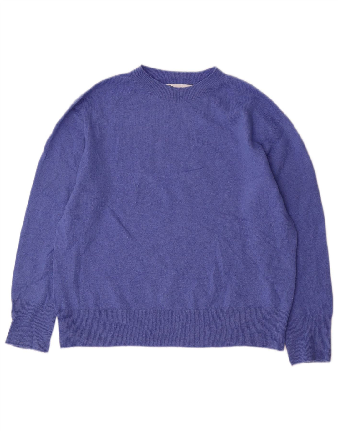 Zara Pull surdimensionné à col rond pour femme UK 10 Petite laine bleue