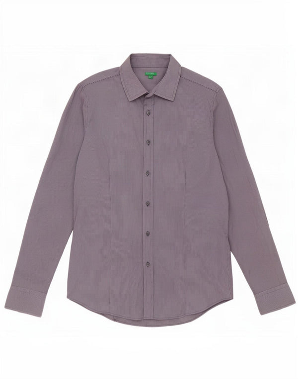 Benetton Chemise Homme Bleu Moyen Rayure Fine