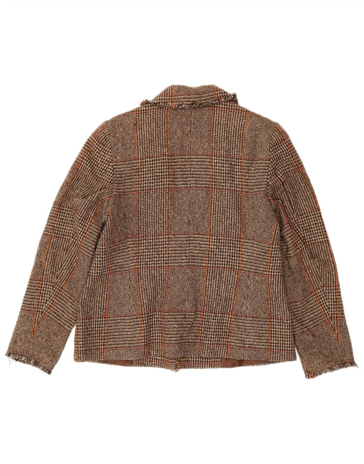MARKS & SPENCER Veste Blazer Femme UK 14 Pied-de-Poule Marron Moyen