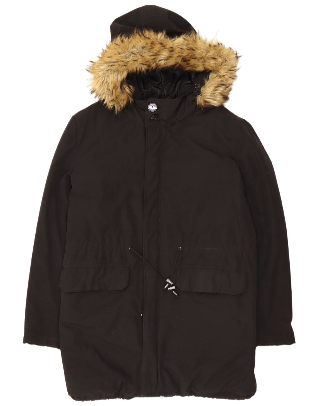 Zara Parka à capuche pour homme UK 40 Large Noir Coton
