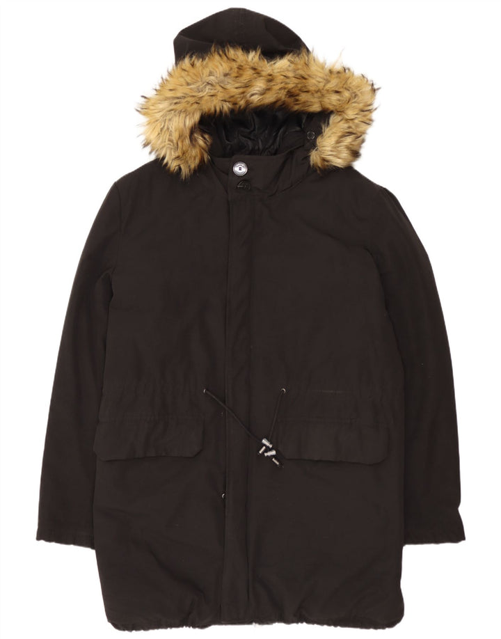 Zara Parka à capuche pour homme UK 40 Large Noir Coton