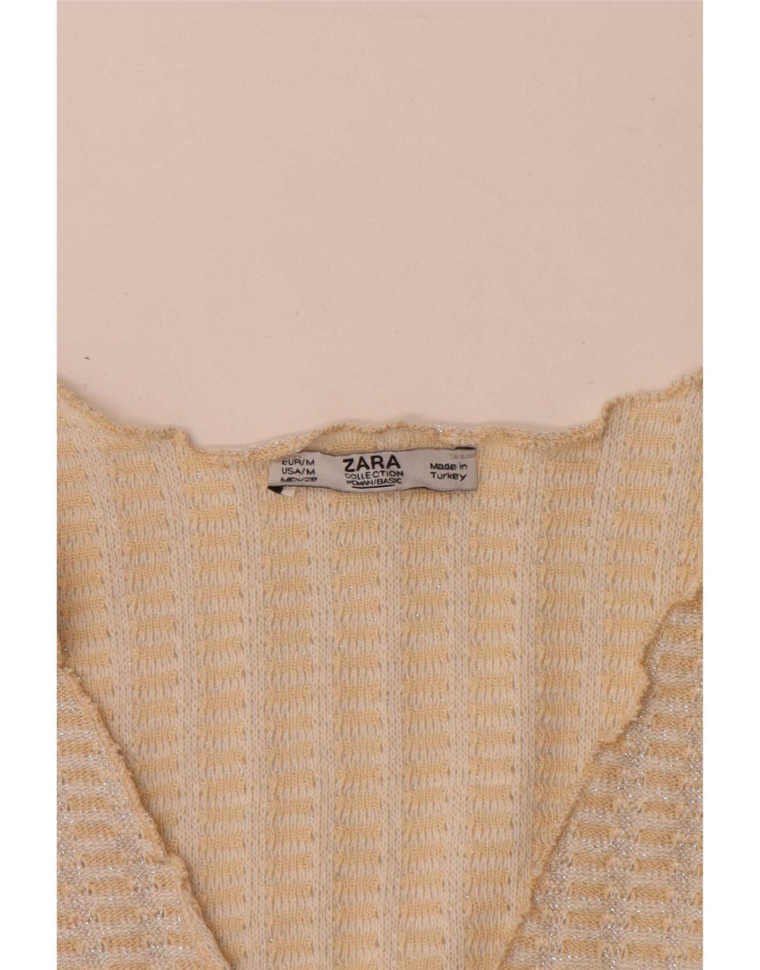 Zara Womens Crop Knit Blouse Top UK 14 Beige Moyen Moucheté