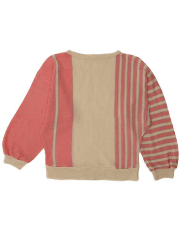 VINTAGE Pull col bateau femme UK 14 Rose moyen Colourblock