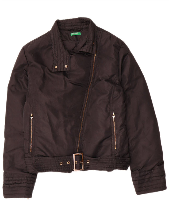 Benetton Veste de motard rembourrée surdimensionnée pour femme UK 10 Petit nylon noir