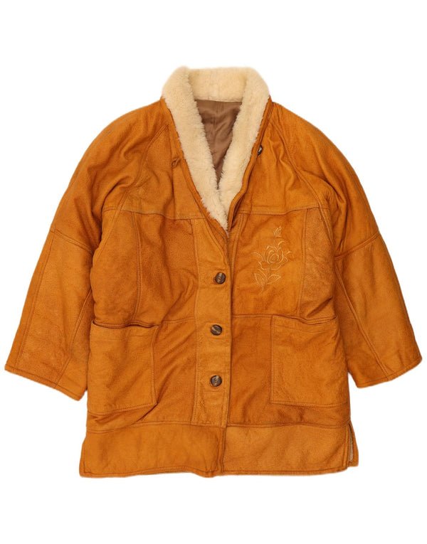vintage Femme Manteau en peau de mouton surdimensionné UK 14 Beige Moyen