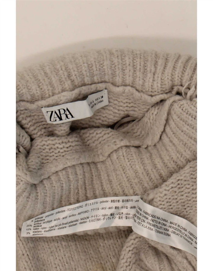 Zara Pull surdimensionné à col roulé pour femme UK 14 Large Gris Polyester