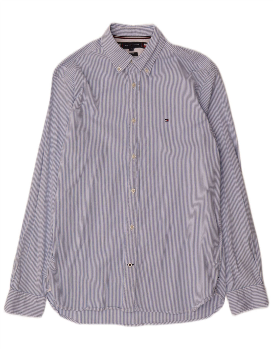 TOMMY HILFIGER Chemise Regular Fit Homme Bleu Moyen en Coton à Fines Rayures