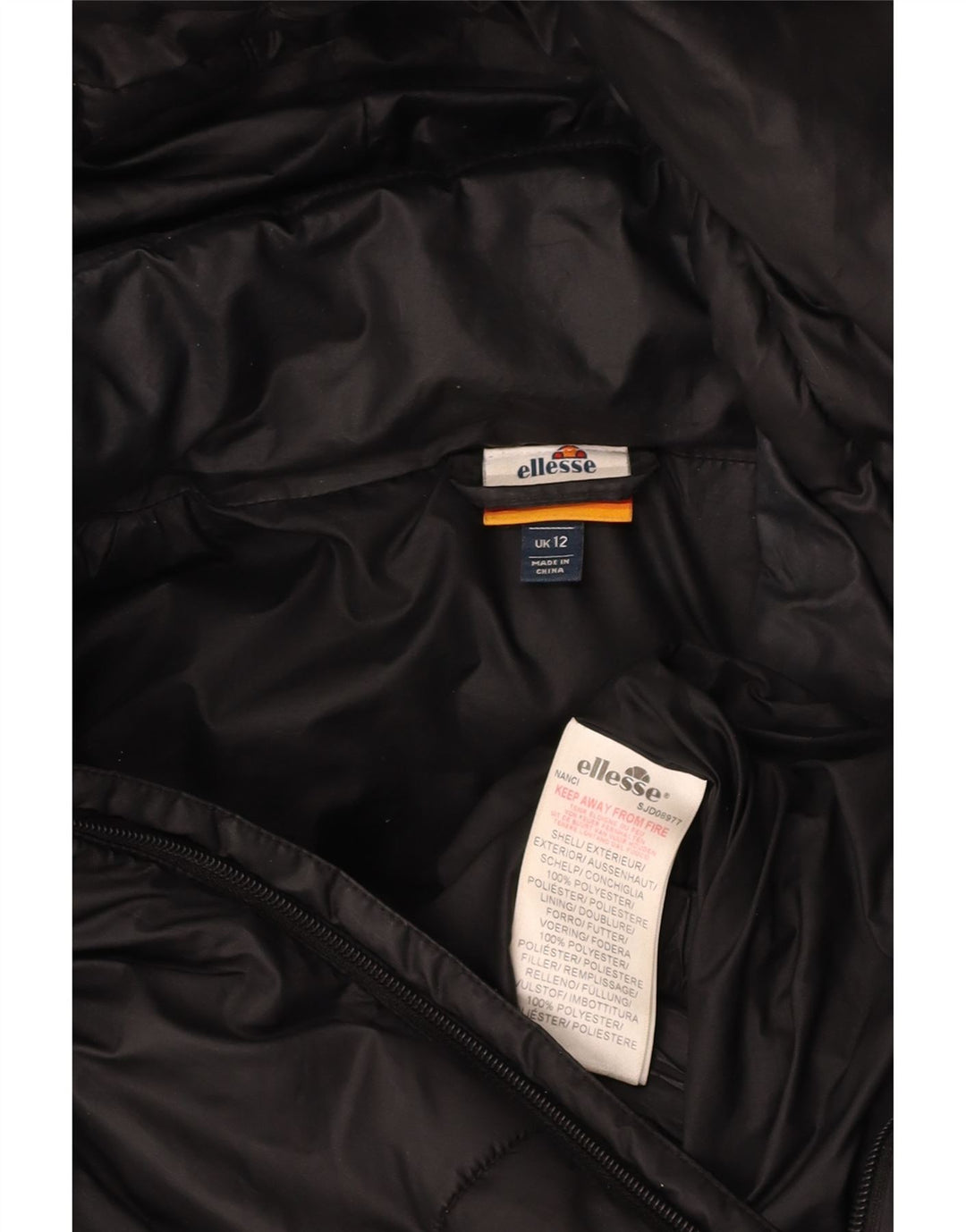 ELLESSE Veste matelassée à capuche surdimensionnée pour femme UK 12 Noir moyen Polyester