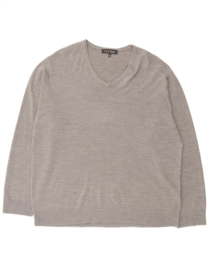 Marks & Spencer Pull col V pour homme 2XL Gris Acrylique