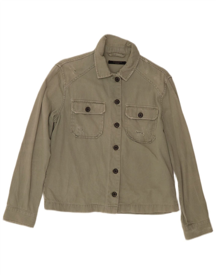 All Saints Veste bomber en détresse pour femme UK 14 Chevron kaki moyen