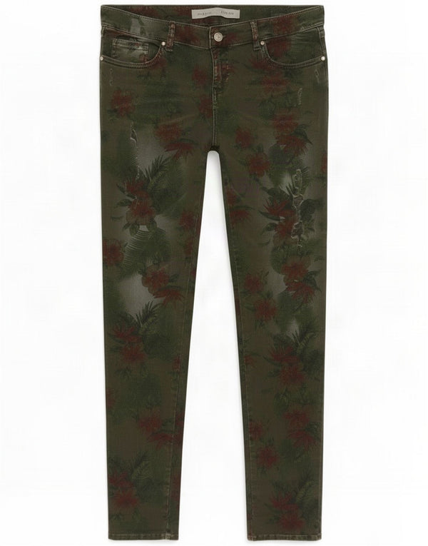 Guess Womens Low Skinny Jeans W31 L31 Kaki Floral Cotton