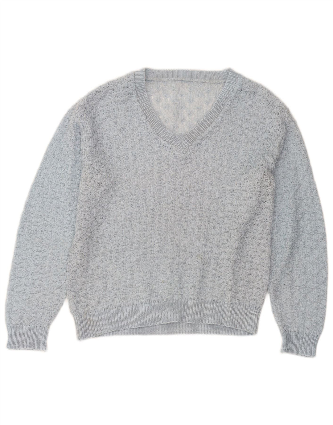vintage Femme V-Col Jumper Pull UK 14 Bleu Moyen